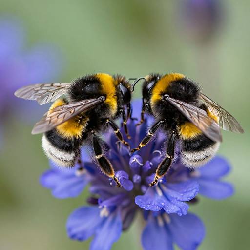 Vibrant Bumblebees on Purple Flower