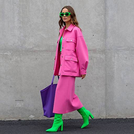 Vibrant Fashion Against Concrete Backdrop