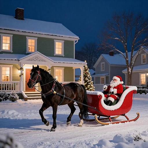 Black Horse Christmas Sleigh at Night