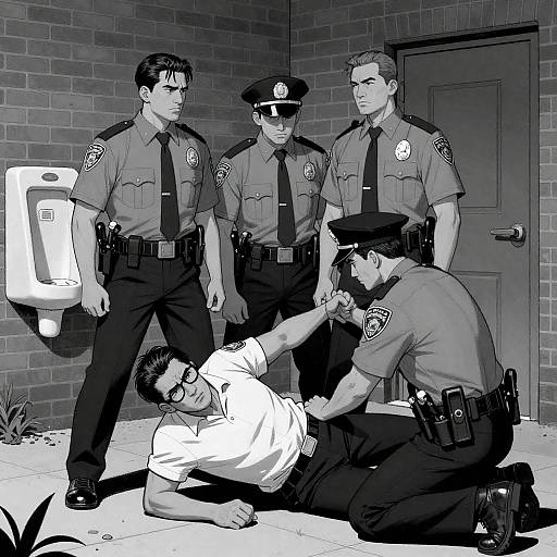 Black and White Comic Police Arrest Scene