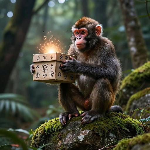 Monkey with Ancient Symbol Box