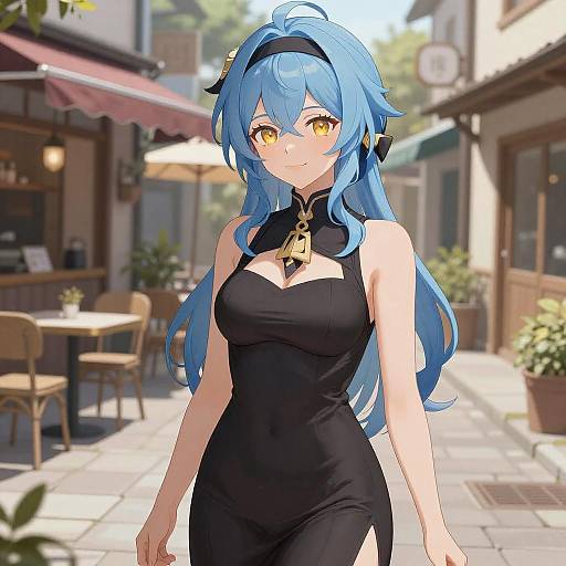 Charming Anime Girl in Cozy Café Scene