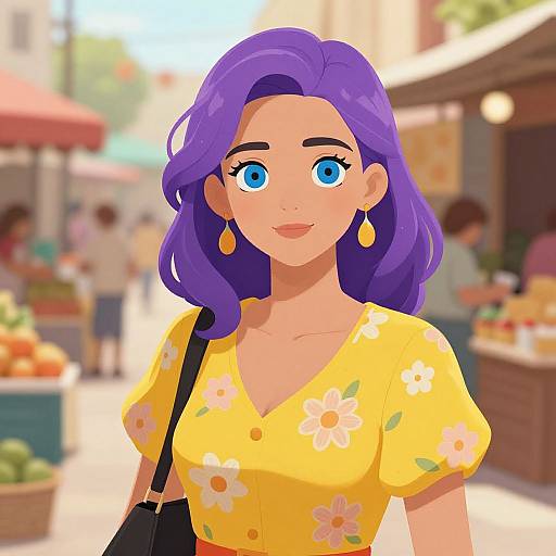 Vibrant Woman in Colorful Marketplace