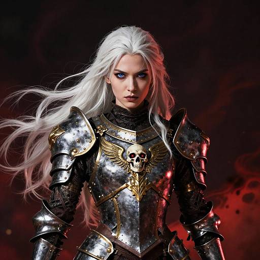 Ornate Armored Woman with White Hair
