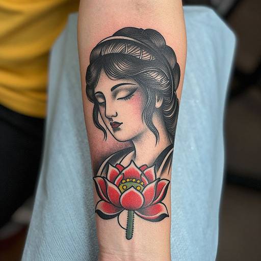 Realistic Tattooed Forearm with Lotus