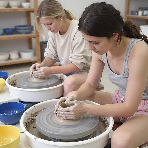 Women Crafting Together in a Pottery Workshop