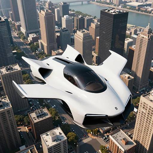 Futuristic Flying Car Over Cityscape