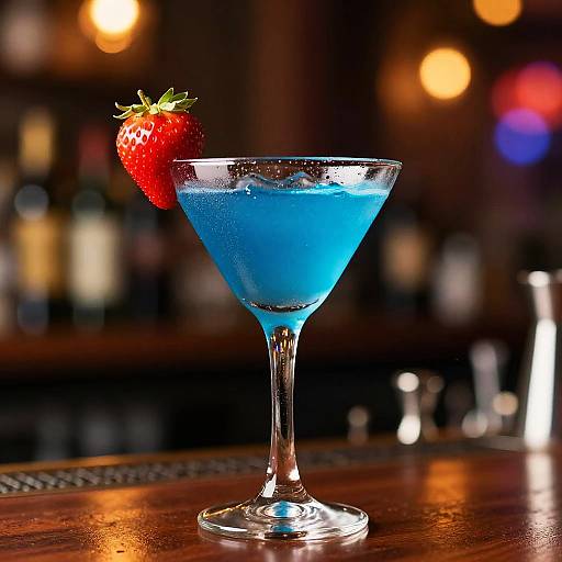 Vibrant Blue Martini with Strawberry