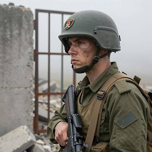 Foggy Soldier Portrait in Military Gear