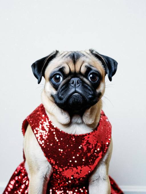 Pug in Red Sequin Dress