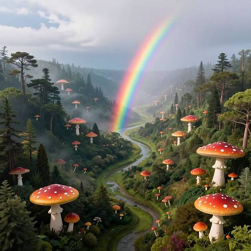 Surreal Dreamscape Valley with Rainbow
