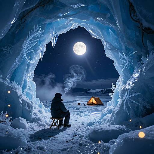 Mythical Arctic Ice Cave Nightscape