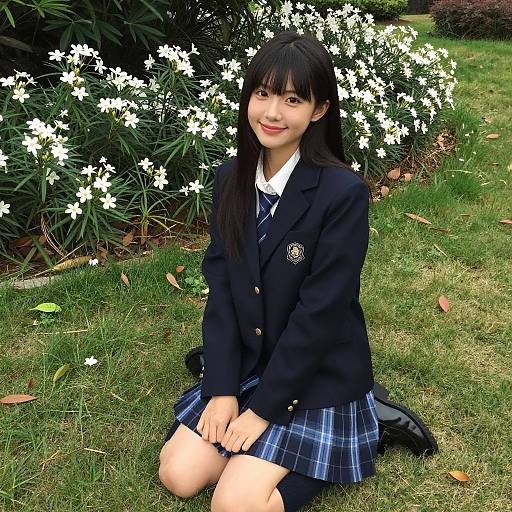 Cheerful Asian Girl in Park Setting