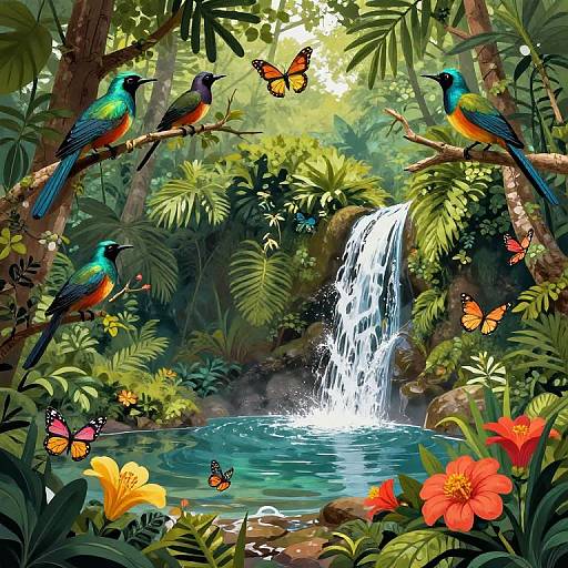 Tropical Rainforest Estuary Wildlife Scene