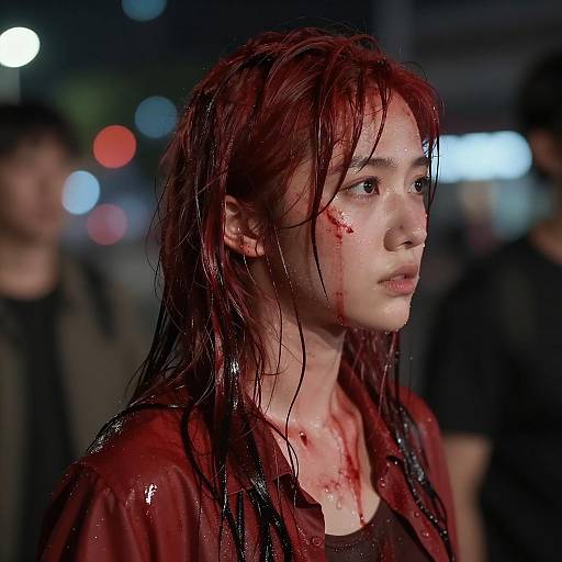 Eerie Night Portrait of a Bloodied Woman