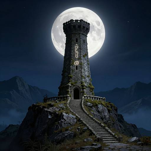 Digital illustration of a mystical stone tower with 
