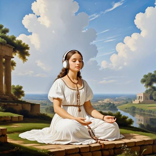 Young Woman Meditating Outdoors with Headphones