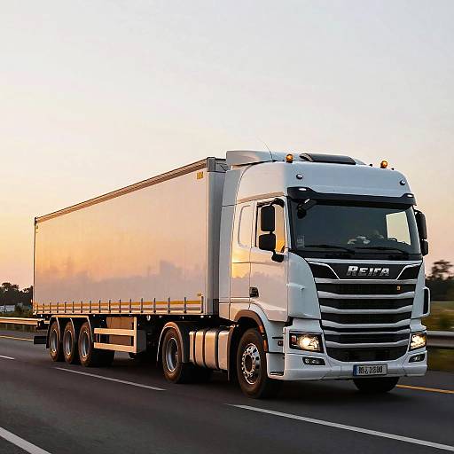 Modern Double Trailer Semi-Truck Sunset