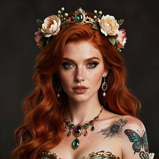 Mystic Red-Haired Woman with Floral Crown