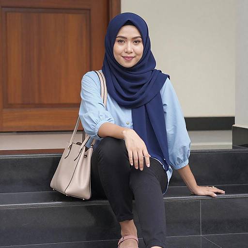Portrait of Asian Woman in Navy Hijab