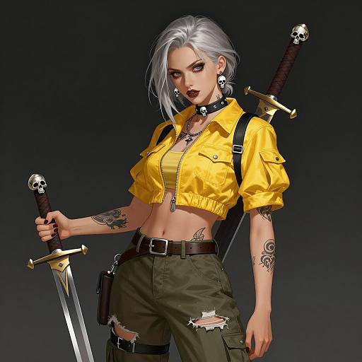 Intense Warrior Woman with Silver Hair