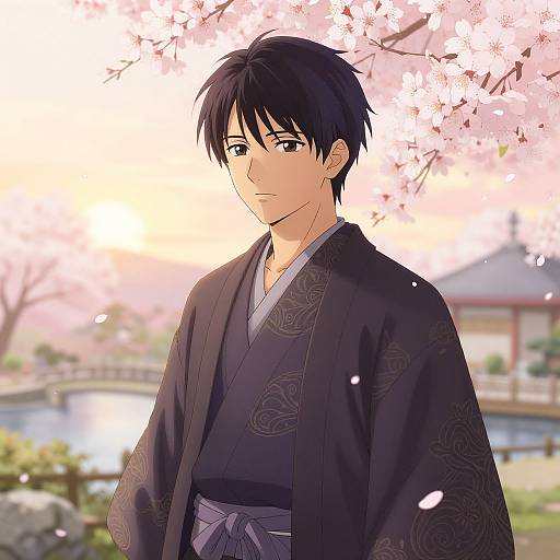 Serene Anime Boy in Kimono
