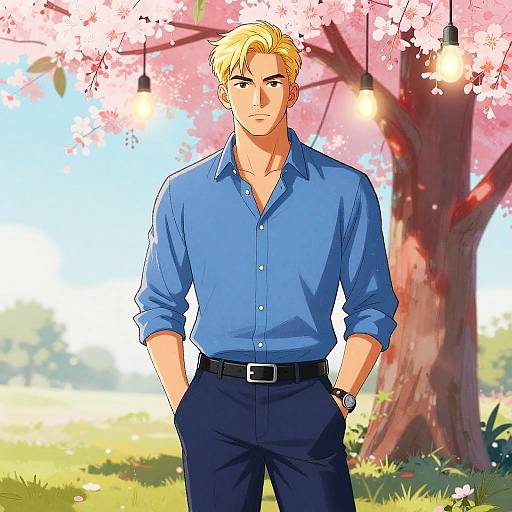 Handsome Blonde Man Amidst Vibrant Nature