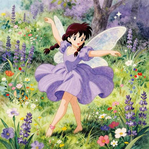 Enchanting Lavender Nymph in Blooming Meadow