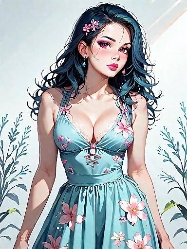 Woman in Floral Beach Dress and Tankini