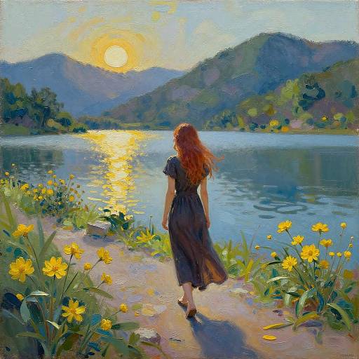 Serene Landscape with Red-Haired Woman