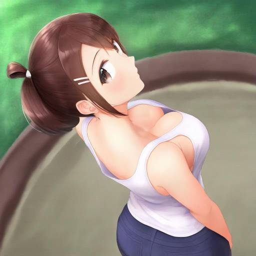 Anime Girl Looking Back Wearing White Tank Top