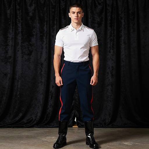 Stoic Graduation Boy in Military Uniform
