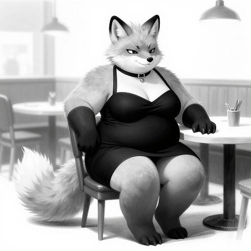 Arctic Fox Furry in Black Dress