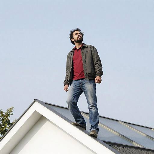 Man on Roof with Dramatic Stance