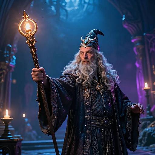 Mystical Wizard Casting Spell with Staff