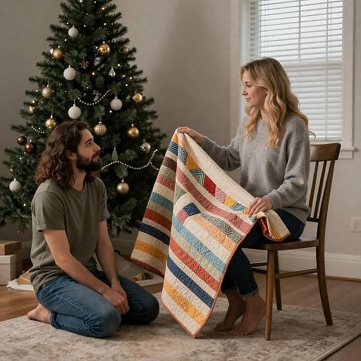 Dimly Lit Family Christmas Living Room Scene