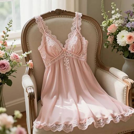 Romantic Pink Chiffon Nightgown Scene