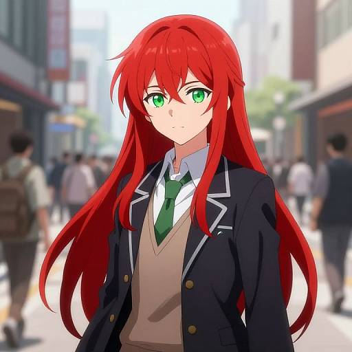 Red-Haired Anime Boy in City