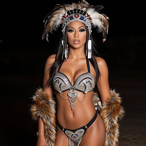 Stunning Woman in Native American-inspired Outfit