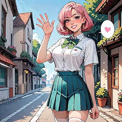 Anime Girl Waving in School Uniform