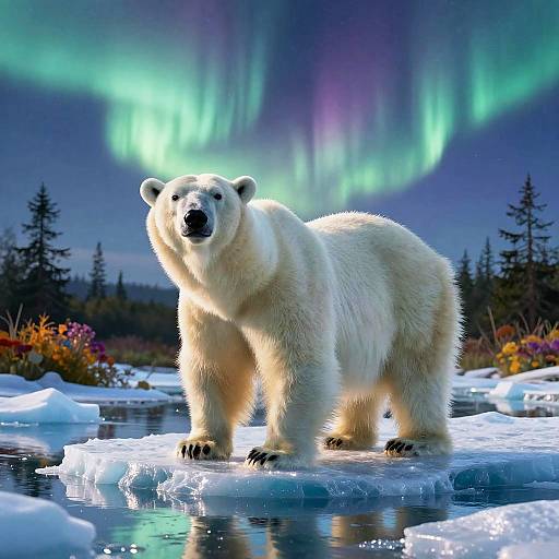 Majestic Polar Bear Beneath Aurora Sky