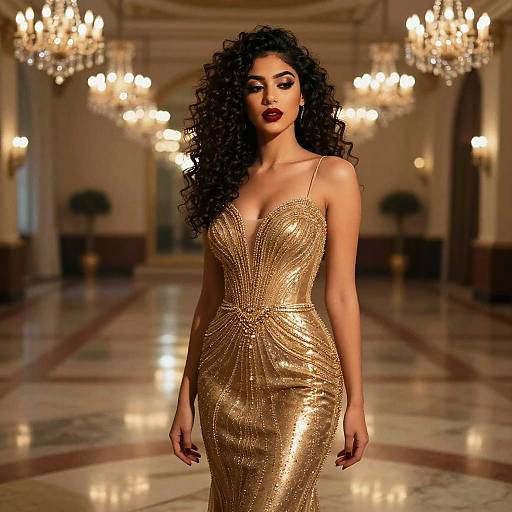 Elegant Middle Eastern Woman in Gold Gown