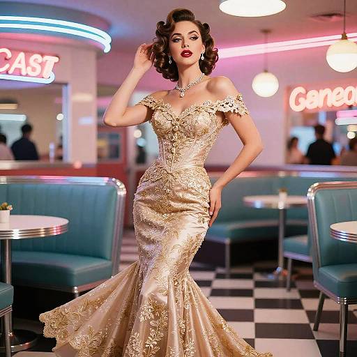 1950s Glamorous Woman in Vintage Diner
