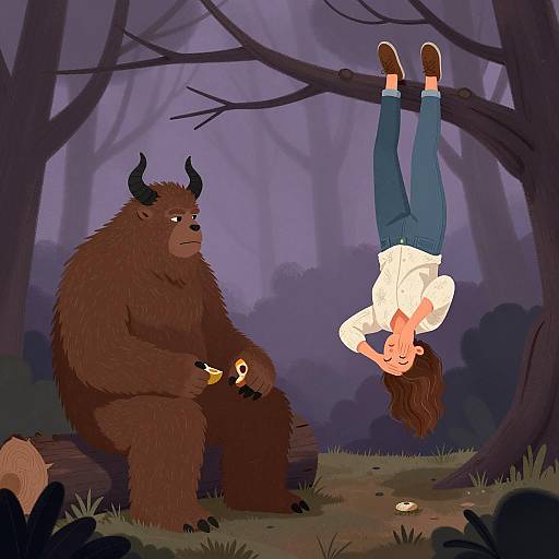 Whimsical Forest Encounter with Creatures