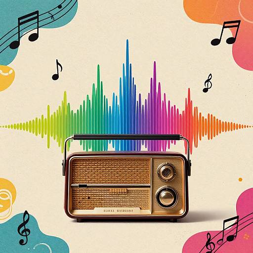 Vintage Radio with Colorful Sound Waves
