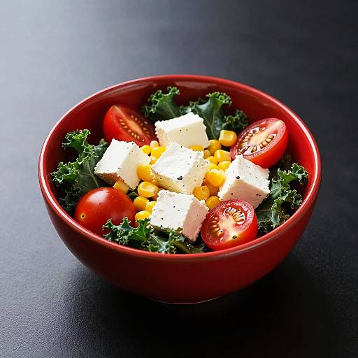Vibrant Colorful Salad in Red Bowl