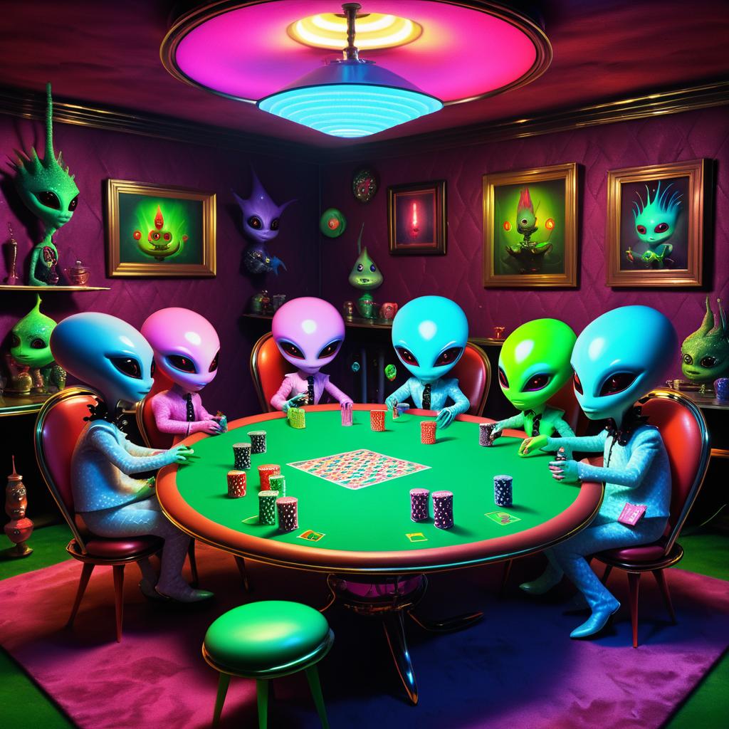 Whimsical Aliens Playing Poker Underground