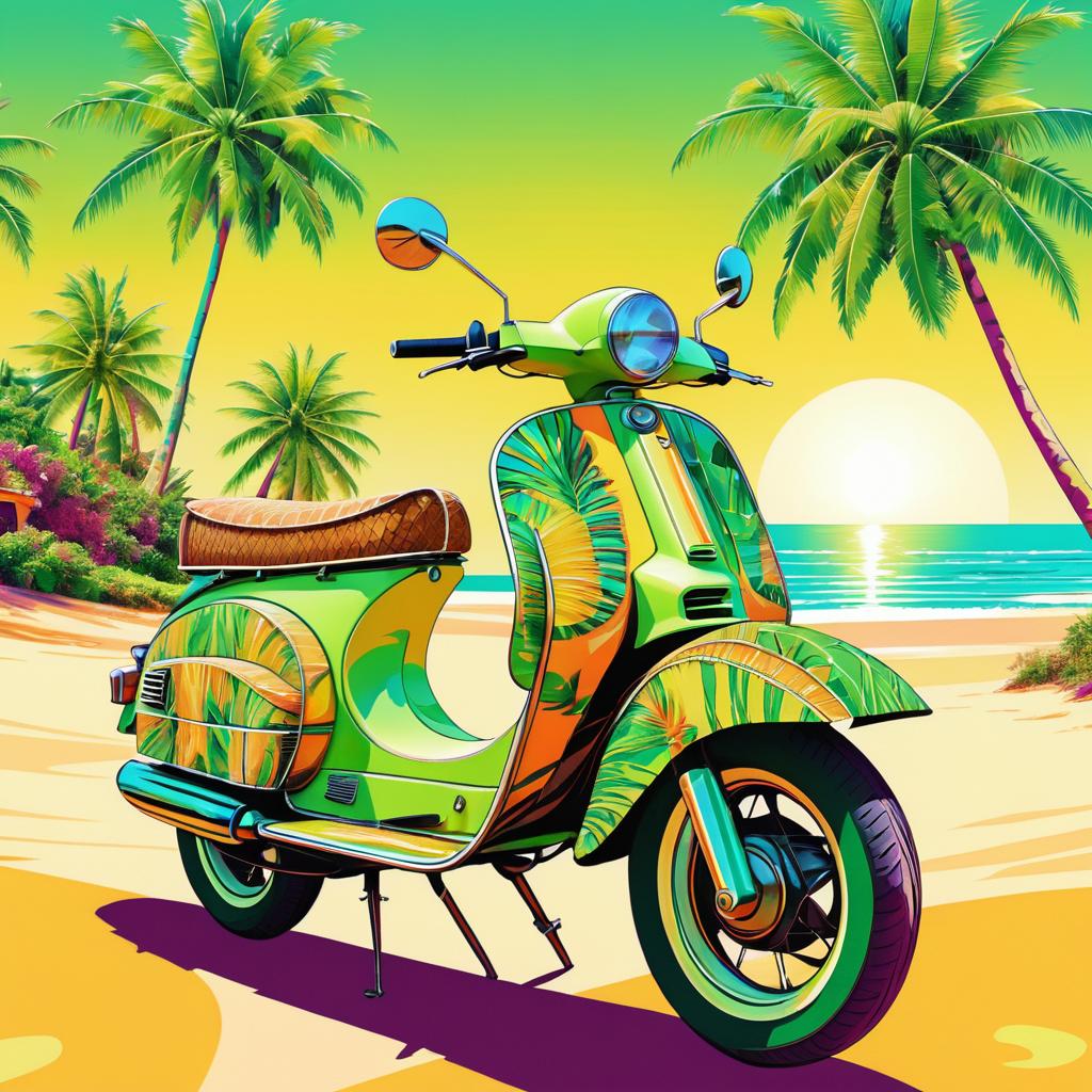 Psychedelic Moped on a Beach Scene