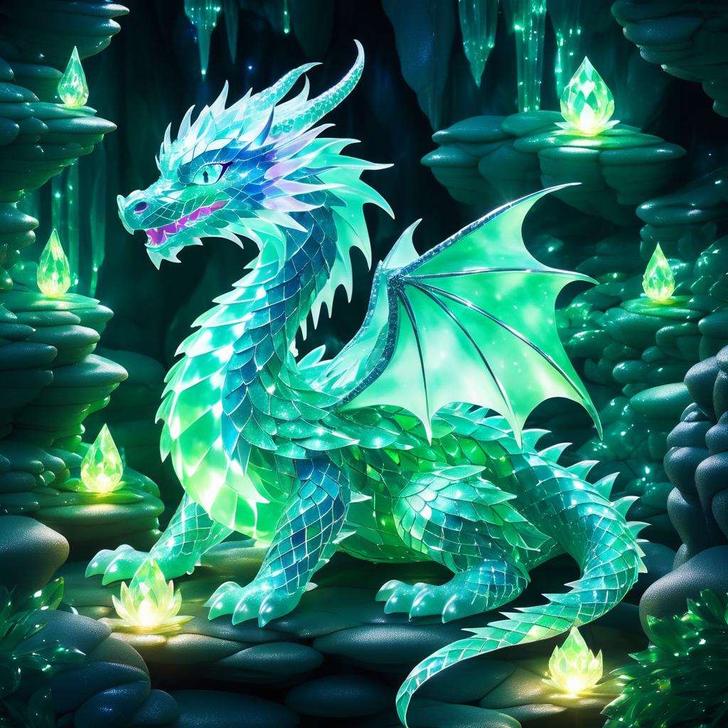 Enchanting Crystal Dragon in a Cave