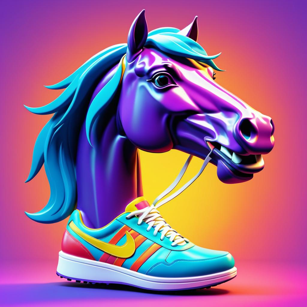 Cheerful Cartoon Horse with Sports Shoe